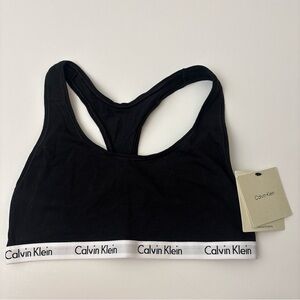 Calvin Klein Unlined Razorback Modern Cotton Bralette Sz S Small Black NEW
